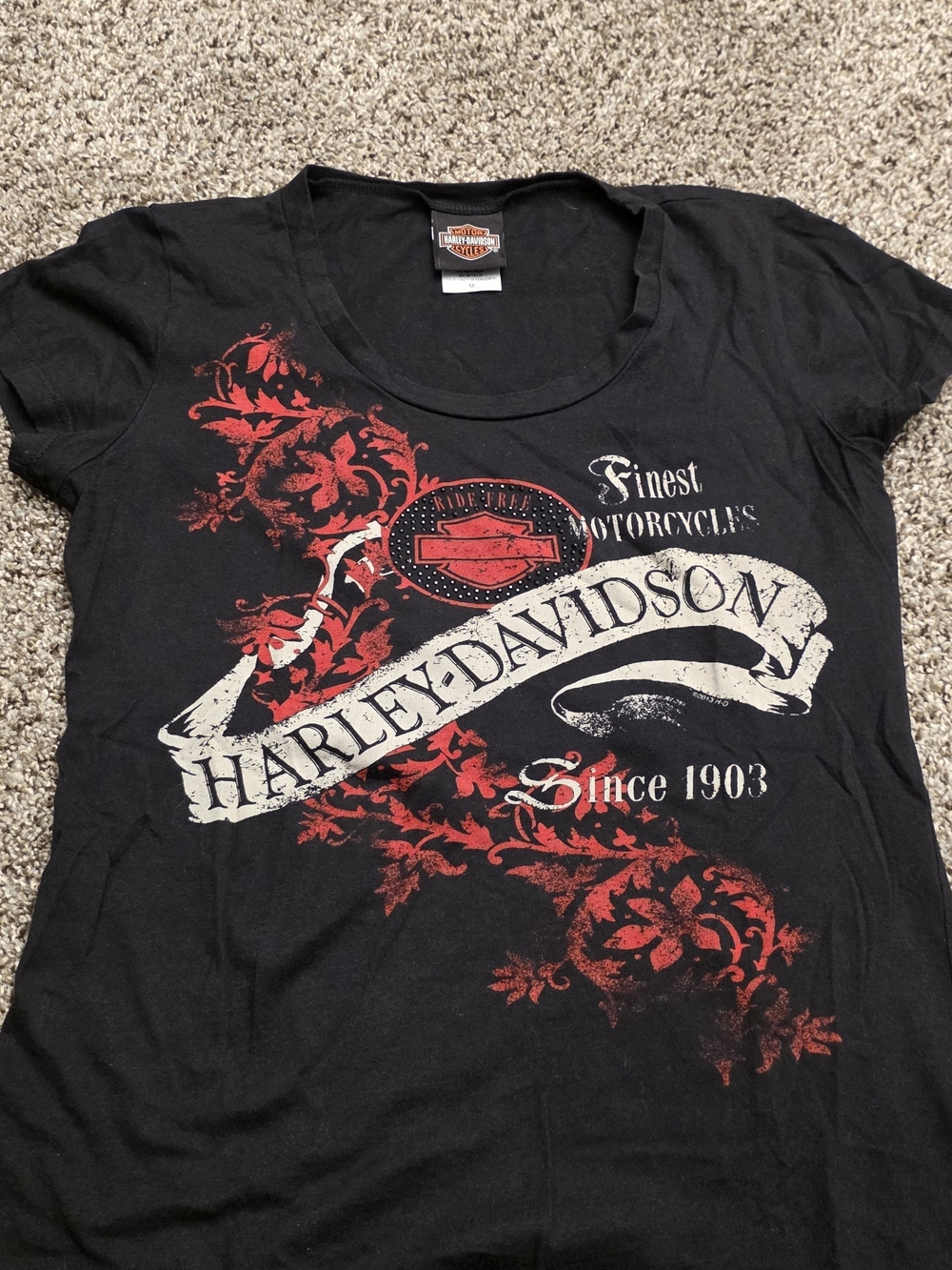 Harley-Davidson Women's Black Graphic Tee with Red Detail